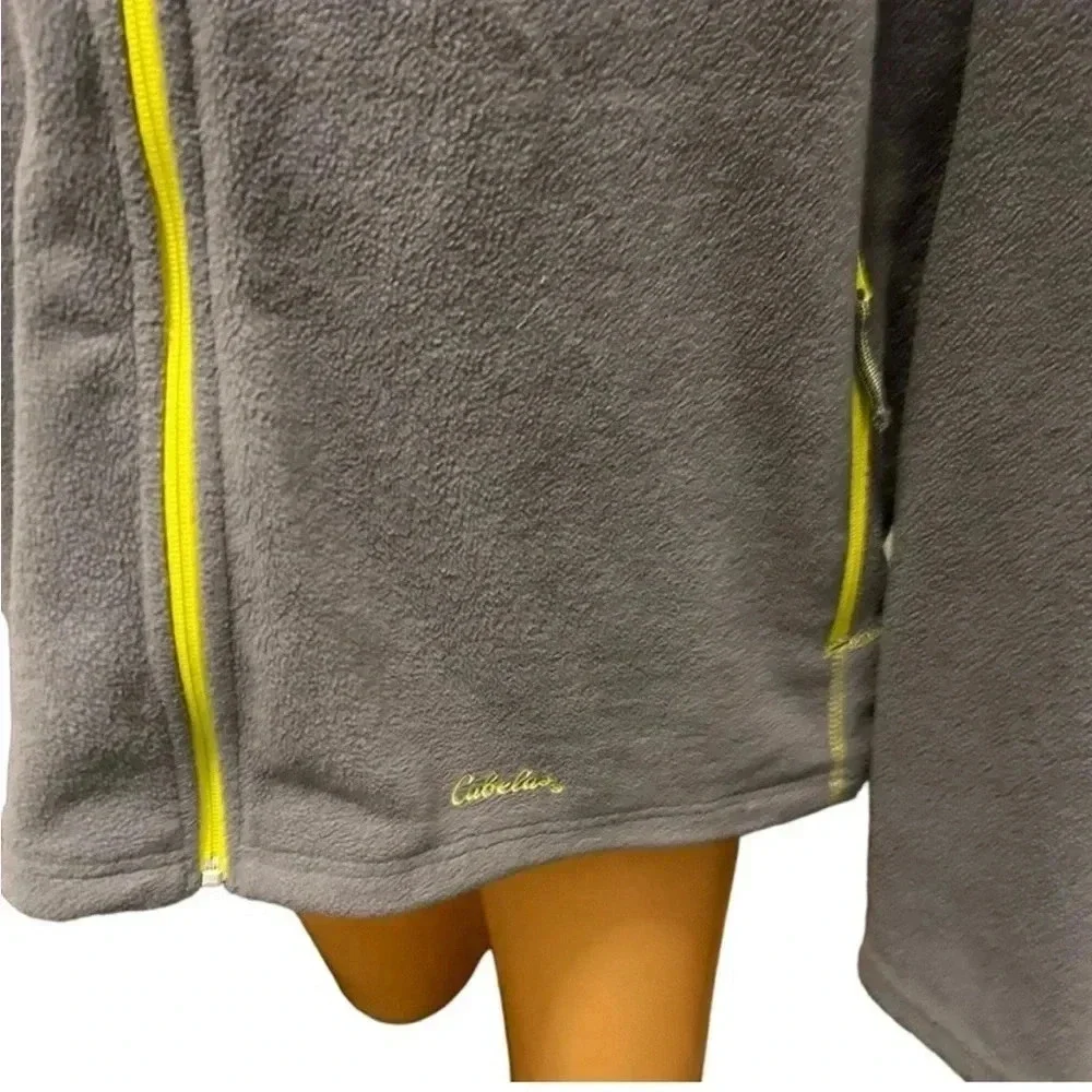 Cabela's Fleece Men's Full Zip Pockets Gray with Yellow Stitching Size 3ХLT